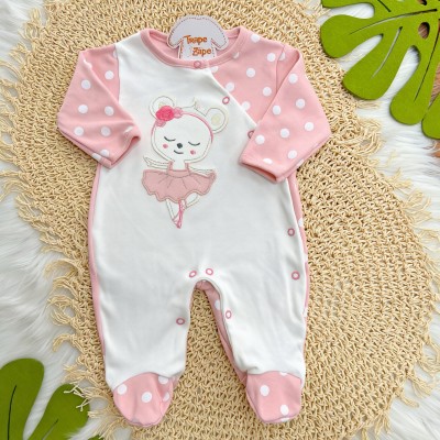 Macacão Malha Trape Zape - Princesa Bailarina - Rose e Off White